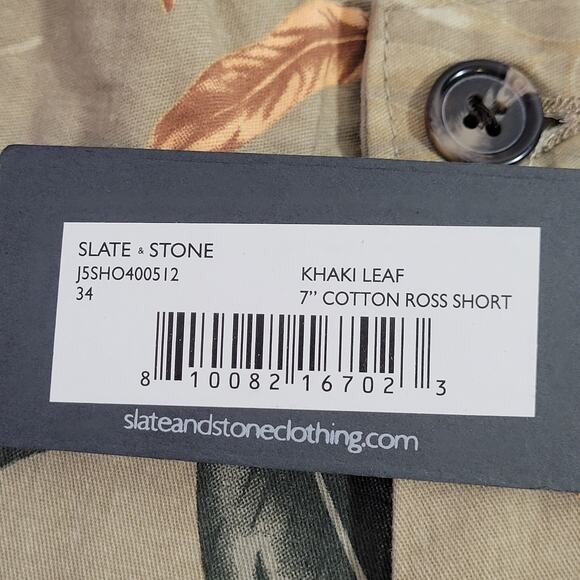 NWT Slate and Stone Khaki Leaf 7" Cotton Ross‎ Short Men's Size 34 - Picture 5 of 12
